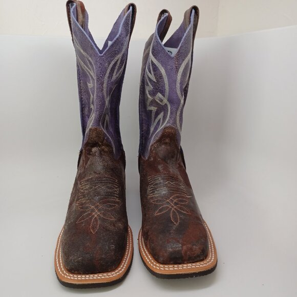 Justin Boots Brown Purple Leather Western Cowgirl Rodeo Womens 8.5 NEW - Picture 3 of 15